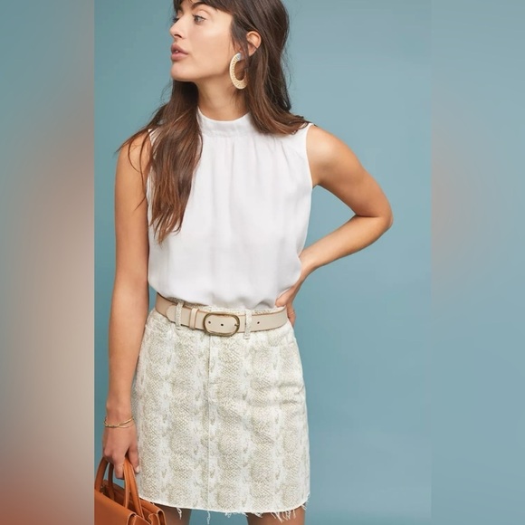 PAIGE Dresses & Skirts - Paige Anthropologie Aideen Denim Mini Skirt, White animal print, snake print•30